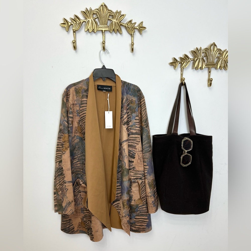DONNA WHITE Tan and Brown Microsuede Blazer